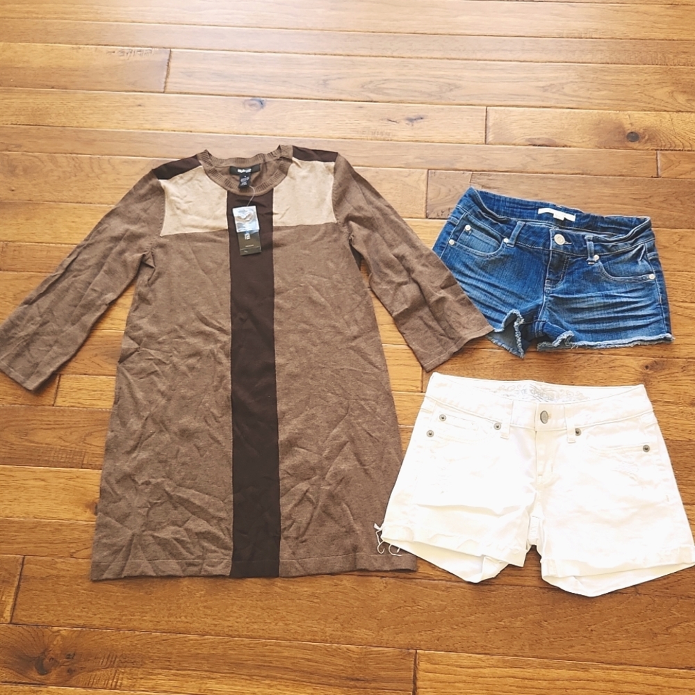 Bundle / lot of 3 Petitie sized clothes. Denim shorts, colorblock dress